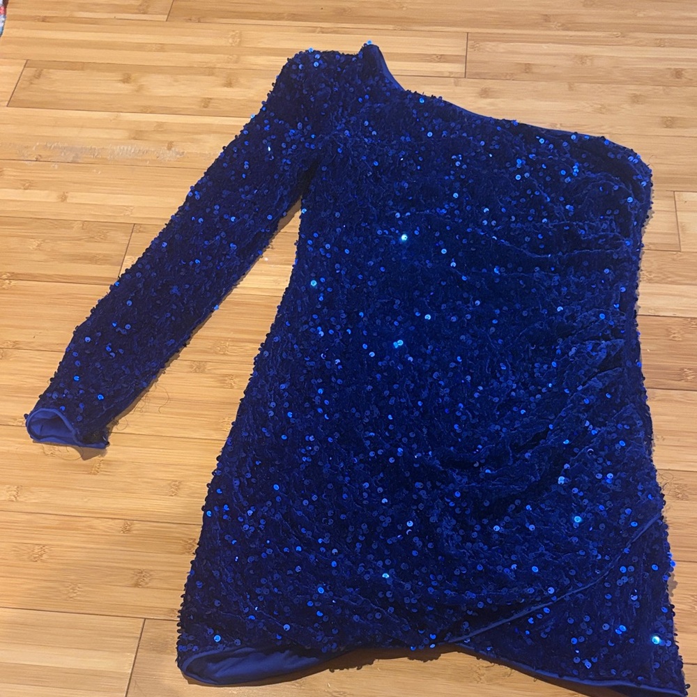 Blue Sequin One-Shoulder Dress